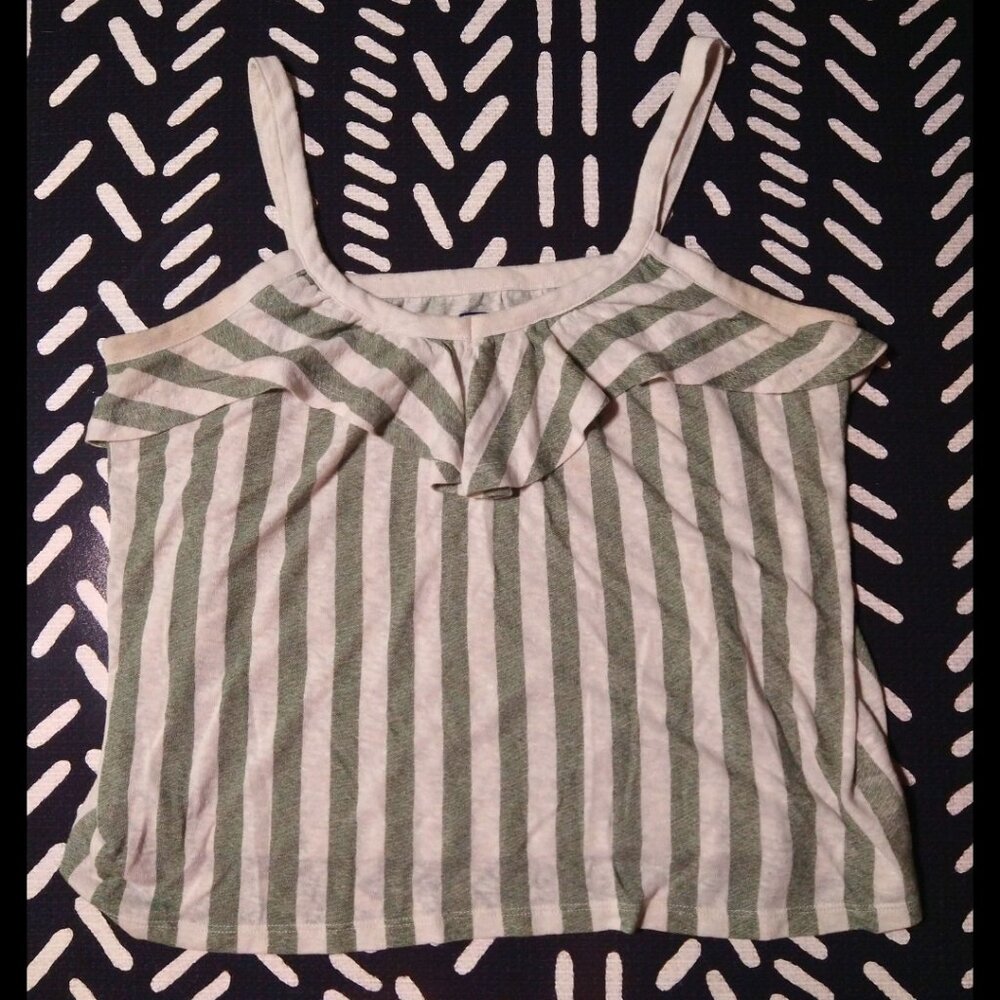 Old Navy Striped Green Ruffle Tank